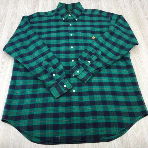 Lauren Ralph Lauren Button Shirt Men's Long‎ Sleeve Plaid Green Size: Medium - Picture 3 of 6
